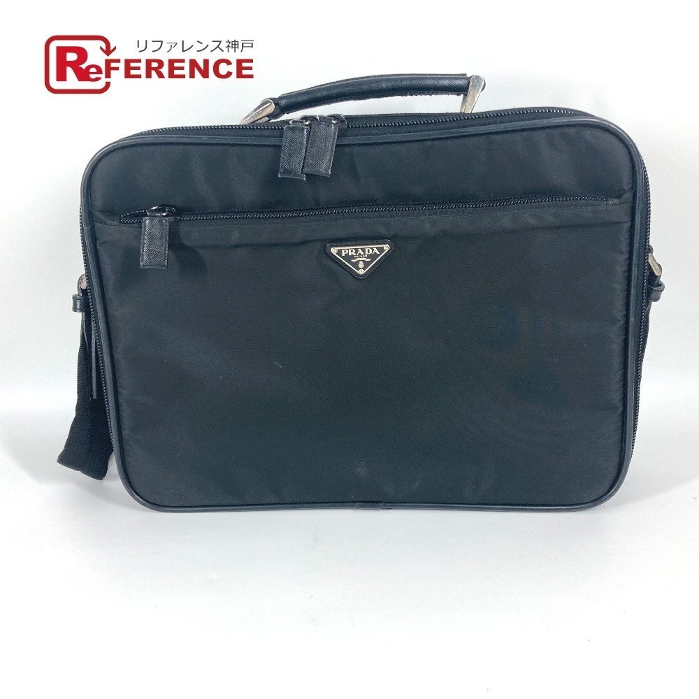 PRADA Triangle Logo Plate Bag Handbag Business Shoulder Leather Black